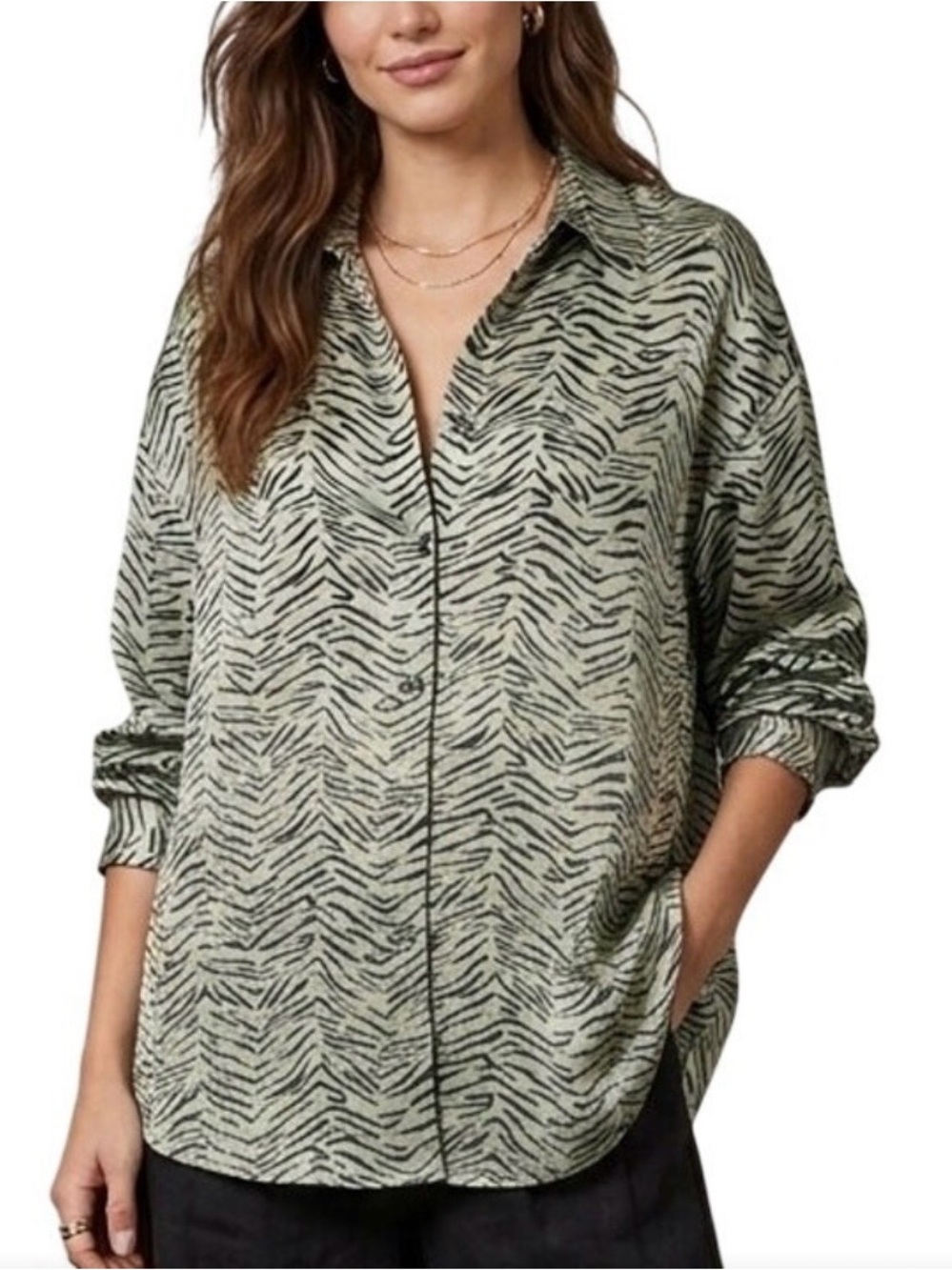 Zara Olive and Black Zebra-Print Button Down Shirt